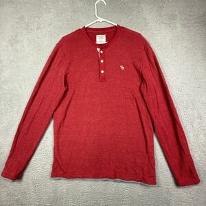Abercrombie Fitch Red Thermal Henley Long Sleeve Shirt‎ Mens SIZE M